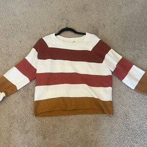 Striped Women's Sweater - Red, White, Brown